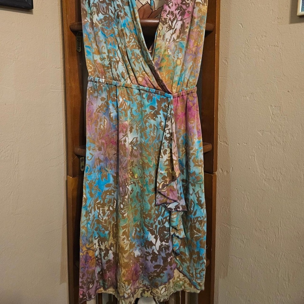 Flowing Floral Maxi Dress in Turquoise & Brown